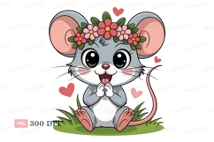 Cute mouse wearing flower crown rodent animal Product Image 1