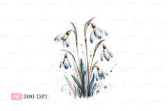 Delicate snowdrops with blue accents and water splashes Product Image 1