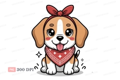 Cute puppy wearing bandana and bow cartoon Product Image 1