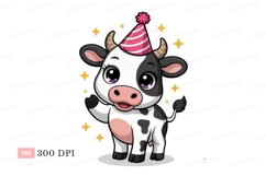 Cute cow wearing party hat calf animal Product Image 1