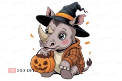 Cute rhino witch with pumpkin halloween Product Image 1