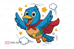 Blue bird superhero flying with cape and stars image Product Image 1