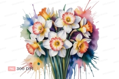 White daffodils with orange centers and colorful splashes Product Image 1