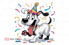 Happy cartoon dog wearing party hat confetti Product Image 1