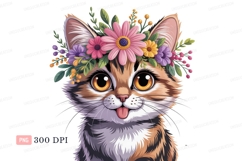 Fluffy cat adorned floral crown kitten animal Product Image 1