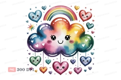 Happy rainbow cloud with hearts cute Product Image 1
