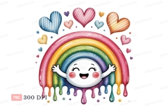 Happy rainbow character with hearts colorful Product Image 1