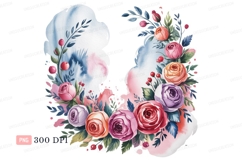 Floral wreath watercolor painting roses Product Image 1