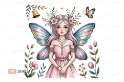 Pink fairy with pastel wings and floral crown girl Product Image 1
