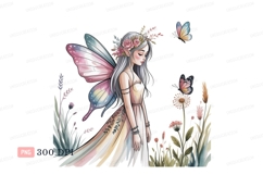 Ethereal fairy with pastel wings and floral crown image Product Image 1