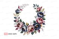 Floral wreath dark blue pink image Product Image 1
