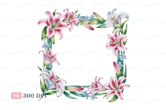 Pink white lilies blue flowers border image Product Image 1
