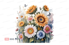 Sunflowers daisies asters butterflies orange Product Image 1