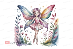 Whimsical fairy with pastel wings dancing among flowers Product Image 1