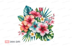 Tropical floral arrangement vibrant hibiscus foliage Product Image 1