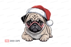 Adorable pug wearing santa hat christmas Product Image 1