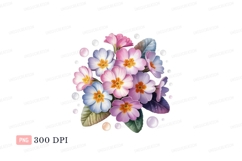 Pink blue purple primrose flowers pearls image Product Image 1