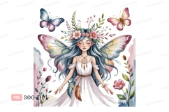 Ethereal fairy with pastel wings and floral crown butterfly Product Image 1