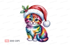Colorful kitten wearing santa hat christmas Product Image 1