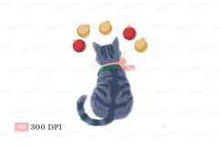 Gray cat with pink bow and ornaments tabby Product Image 1