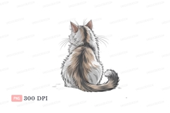 Fluffy cat sitting back view feline animal Product Image 1