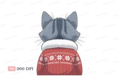 Gray cat wearing red snowflake sweater image Product Image 1
