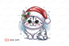 Adorable kitten wearing Christmas hat santa Product Image 1