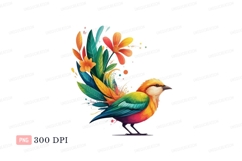 Colorful bird with vibrant foliage tropical flowers Product Image 1