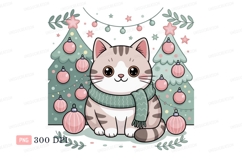 Cute cat wearing scarf near Christmas trees kitten Product Image 1