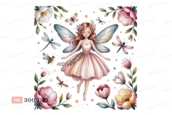 Enchanted fairy surrounded by flowers and insects wings Product Image 1