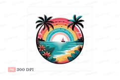 Tropical beach rainbow sailboat scene ocean Product Image 1