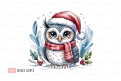 Cute owl wearing christmas hat and scarf winter Product Image 1
