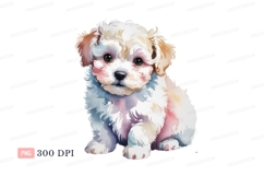 Fluffy puppy watercolor painting canine animal Product Image 1