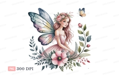 Pink fairy with pastel wings and floral crown butterfly Product Image 1