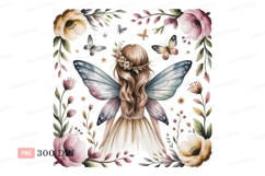 Whimsical fairy with floral crown and butterfly wings Product Image 1