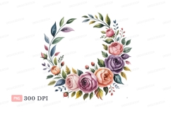 Floral wreath watercolor painting roses leaves Product Image 1