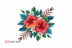 Tropical floral arrangement red hibiscus white plumeria Product Image 1