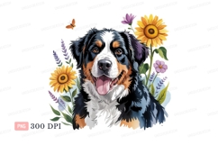 Bernese mountain dog surrounded by flowers sunflowers Product Image 1