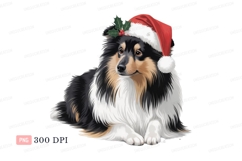 Fluffy dog wearing Christmas hat holly festive Product Image 1