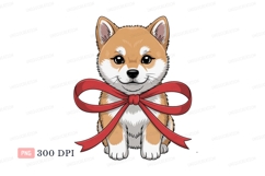 Adorable Shiba Inu puppy with red ribbon canine Product Image 1