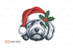 Fluffy dog wearing santa hat with holly christmas Product Image 1