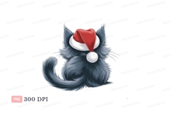 Fluffy gray cat wearing Santa hat christmas furry Product Image 1