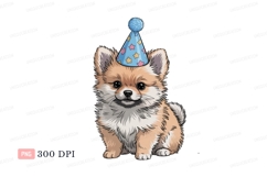 Fluffy Pomeranian dog wearing party hat puppy cute Product Image 1