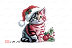 Festive kitten wearing santa hat christmas Product Image 1