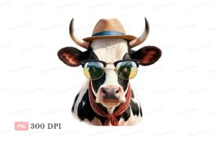 Stylish cow wearing hat and sunglasses bandana farm Product Image 1