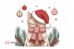 Fluffy Cat Wearing Santa Hat And Scarf christmas Product Image 1