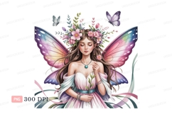Enchanting fairy with floral crown and butterfly wings Product Image 1