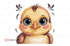 Fluffy chick with big blue eyes bird yellow Product Image 1