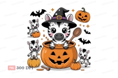 Cute zebras celebrate halloween with pumpkins witch Product Image 1