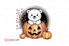 Cute bear in pumpkin with moon halloween Product Image 1